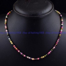 Facettiert 3mm Natürlich Mehrfarbig Turmalin Rund Edelstein Perlen Halskette 18"