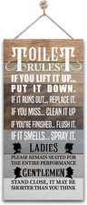 Rustic Bathroom Rules Hanging Wood Sign Funny Toilet Wall Decor Farmhouse