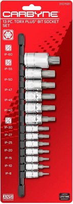 CARBYNE Torx Plus (aka 6 Lobe) Bit Socket Set - 13 Piece, TP-8/IP-8 to