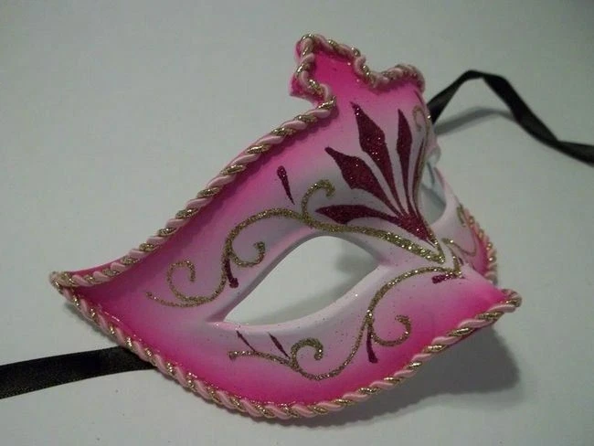 Máscara Veneciana Rosa Blanca Mardi Gras Baile Mascarada Baile Foto 3 de 4