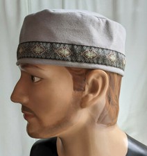 Men's Light Gray Cotton Kufi cap, Fez Cap, Drumming cap,Tubeteika,Kazakhi,