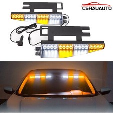 2x Led Visor Windshield Strobe Light Bar Emergency Warning Hazard Light 12-24v
