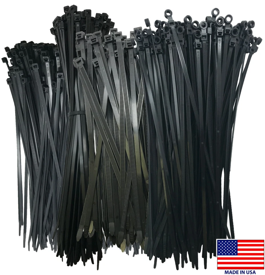 Bridas de cable de nailon blanco y negro de 4" - 48" pulgadas envoltura de cable tipo y tamaño UL - EE. UU. Foto 4 de 4