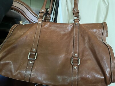 Max Mara distressed brown leather silver metal very large handbag w sleeper