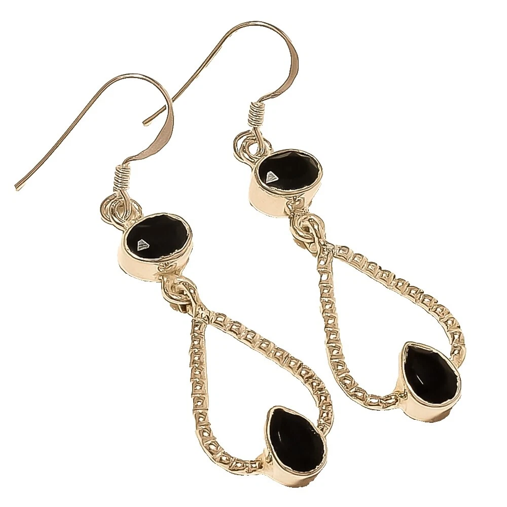 Pendientes artesanales de candelabro de piedra de ónix plata esterlina