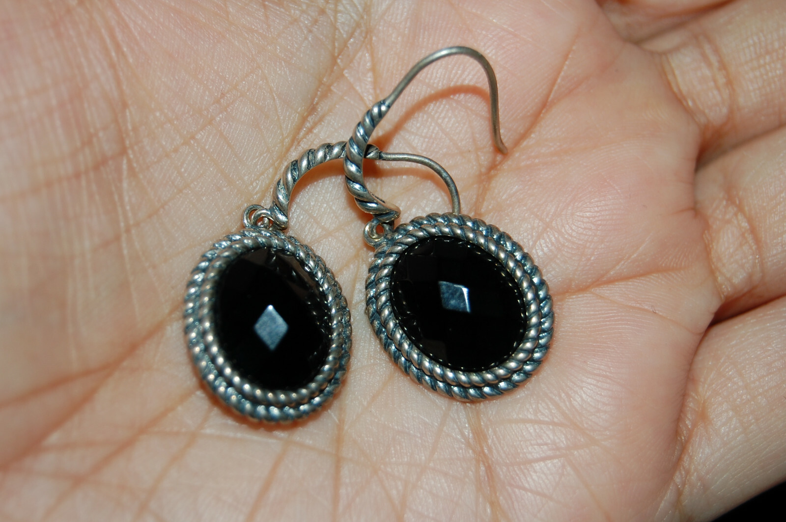 Solid Sterling Silver 925 Studs Earrings Black On… - image 7