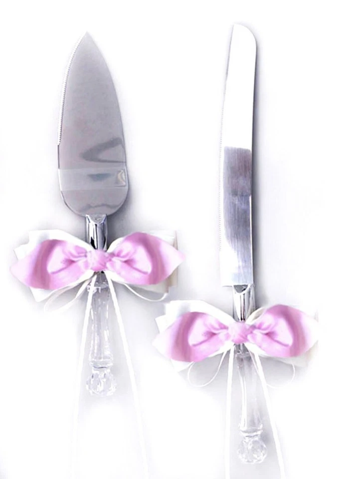 Conjunto de facas para bolo festa casamento casamento laço cetim colorido branco marfim Borgonha - Imagem 3 de 4