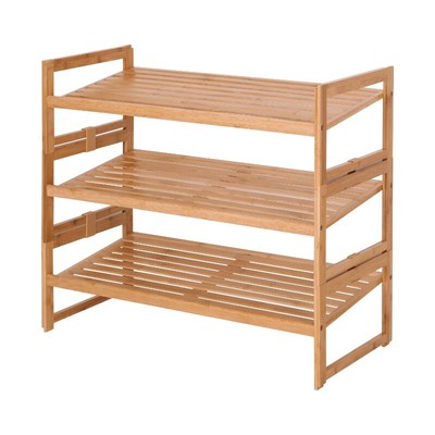 Bamboo 3 Tier Shoe Rack for 9 Shoe, 28.66 IN Wx 13.18 IN Dx 23.8 IN H，Single