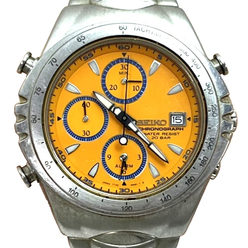 Seiko Giugiaro Macchina Sportiva 7T32-6A50 Quartz Orange Dial Vintage Watch#501B