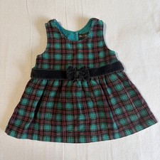 Vintage 90s Gymboree Holiday Plaid Corduroy Dress Green Red Black Bow XS 18-24m
