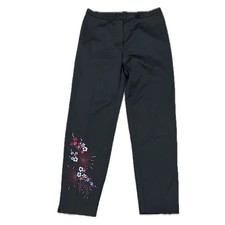 Vintage Express World Y2K 90s Black Satin Floral Embroidered Pants Sz 7/8