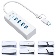 USB Hub for PS5, 4-Port 3.0 Splitter, Hi-Speed Charging Hub, white