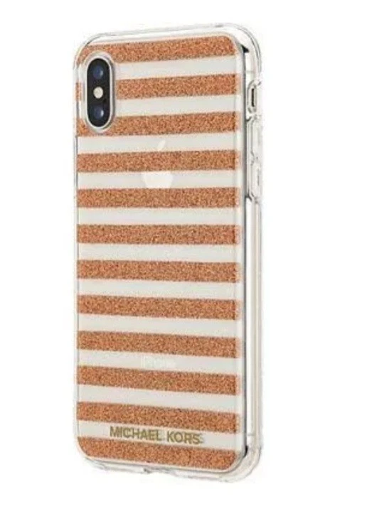 Funda transparente a presión Michael Kors para iPhone X oro rosa rayas brillantes nueva Foto 2 de 3