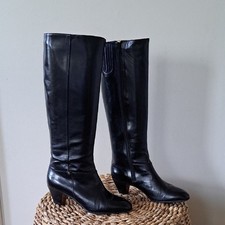 GUCCI Womens Vintage Black Leather Tall Riding Boots 2.25" Block Heel EU35.5/US5