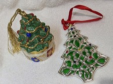 Lenox, Christmas Tree Trinket Box Hand Painted Glass Ornament