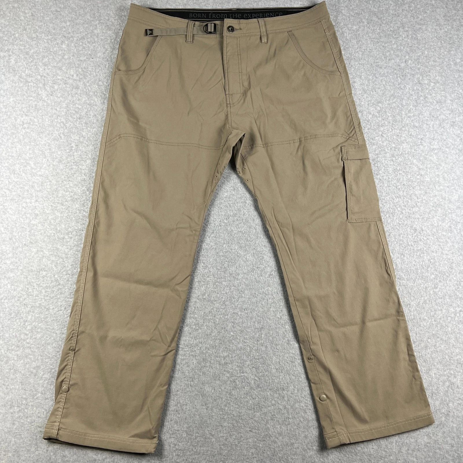 Prana Stretch Zion II Straight Pants Hiking Belt Roll Snap Up 40x30 Mens Beige