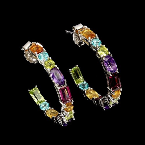 925 Sterling Silver Earrings Octagon Rhodolite Amethyst Citrine Gemstone Jewelry