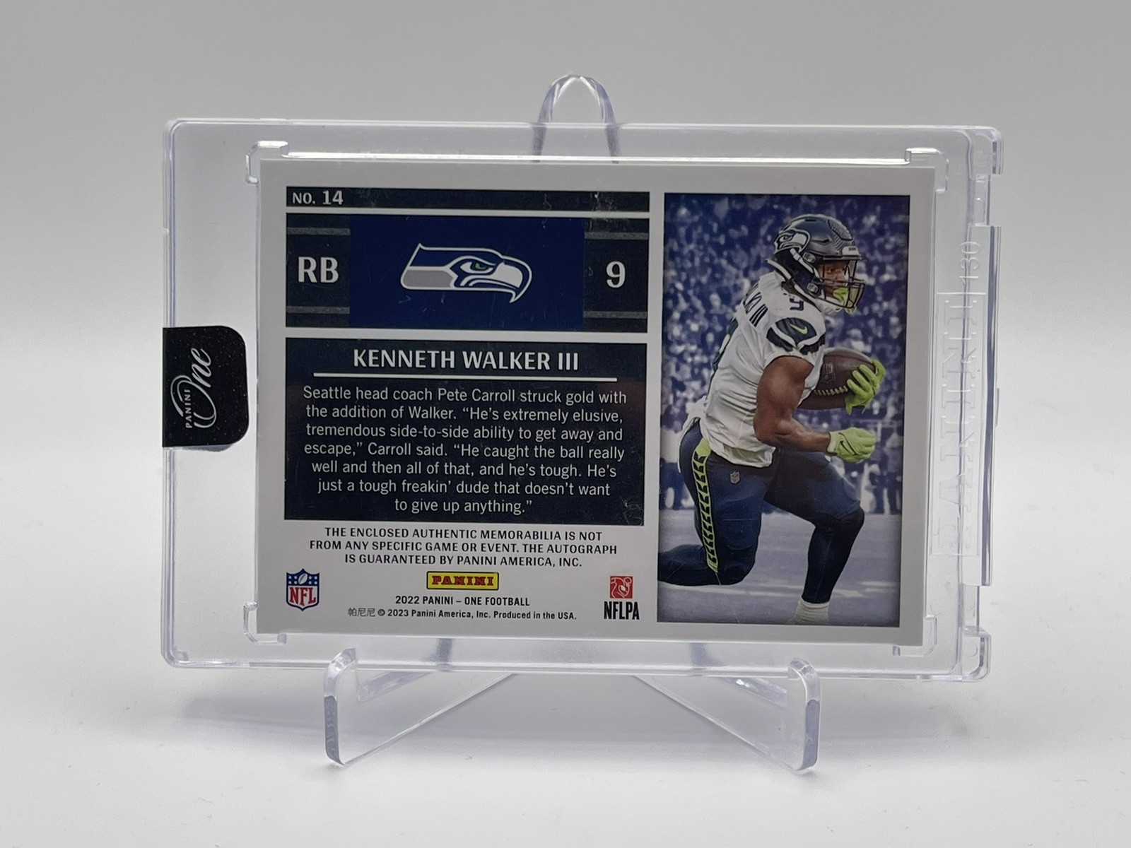 2022 Panini One Kenneth Walker III Rookie Patch Auto /49 RPA Seahawks Chiefs RC  view 2