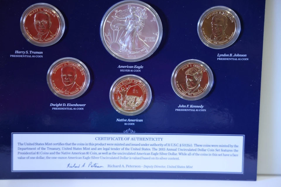 2015 6-Coin U.S. Mint Annual Uncirculated Dollar Set w/ Silver Eagle - Image 3 of 4