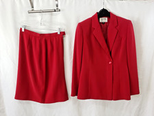 KASPER A.S.L. RED SILK FULY-LINED BLAZER  PENCIL SKIRT SUIT Matching Set vtg