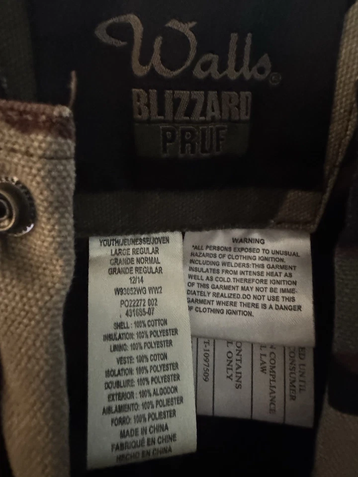 Walls Blizzard Pruf Insulated Coveralls Youth 12/14 Regular Vintage Camo - Image 3 of 4