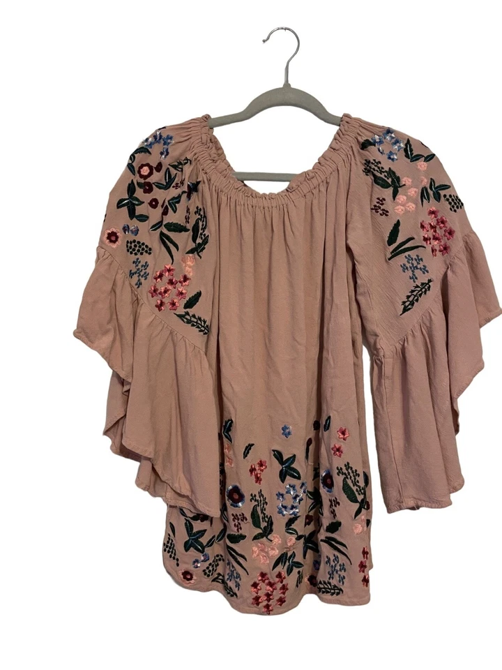 Blusa túnica Altard State rosa polvorienta bordada manga campana con elástico N Foto 2 de 4