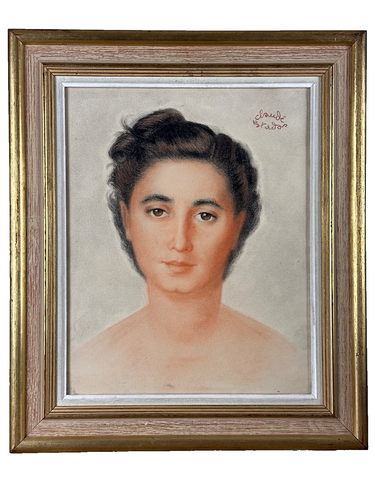 Mon ancien portrait de jeune femme, brune, pastel, cadre signé - Photo 5/6