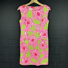 Talbots Petites Womens 6 Pink Green Floral Cotton Stretch Unlined Sheath Dress