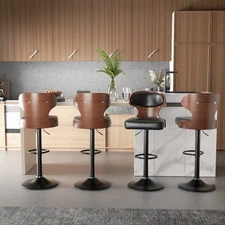Bar Stool 2-Pcs Set: Backrest Chair, Solid Wood, Rotating PU Leather Cushion