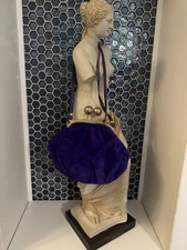 Vintage Purple Suede Cross Body Shoulder Bag with gold hardware.  Made in Italy.