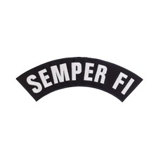 Large 12" SEMPER FI Embroidered Rocker Patch - Black & White USMC Top Rocker