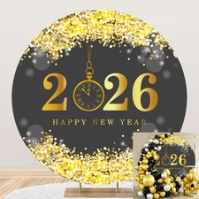 Leyiyi 7.2x7.2ft 2026 Happy New Year Round Backdrop 7.2x7.2ft-Diameter, Gold