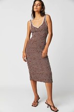 Free People Set the Bar Smocked Tank Midi Dress in Brown Size Medium Backless