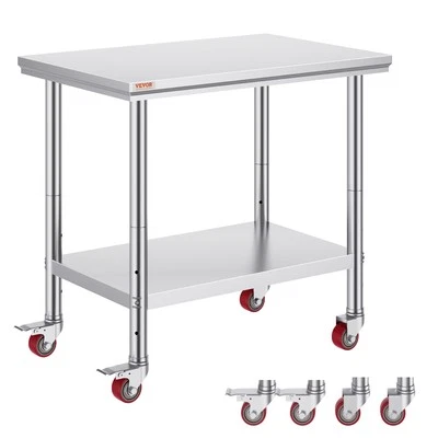 VEVOR Stainless Steel Work Table Commercial Prep Table 35x24 Inch With 4 Casters