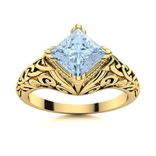 925 Sterling Silver Natural Aquamarine Ethnic Solitaire Prong Sister Ring