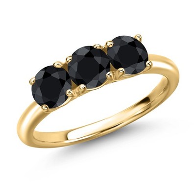 18K Yellow Gold Plated Silver Black Sapphire Engagement Ring For Women | 2.07