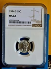1944-S 10c Mercury Dime - NGC MS 62 Certifique