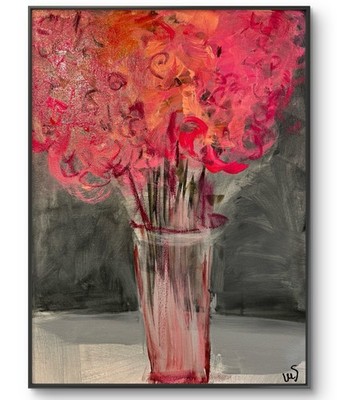 Original Abstract Expressionism 12x16 Flowers in a Glass Handmade Signed Art