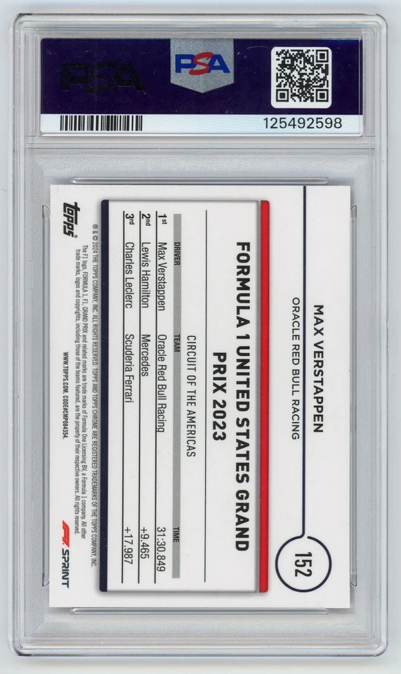 2024 Topps Chrome Formula 1 Fuchsia Lava Refractors Max Verstappen 215/225 PSA - Image 2 of 2