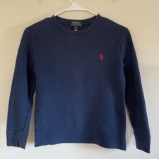 Polo Ralph Lauren Thermal Waffle-Knit Cotton Shirt Youth L 14-16 Navy Blue Pony