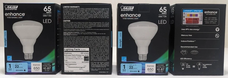 Feit Electric BR30 Dimmable LED Flood Light Bulb DAYLIGHT 5000K 65W 650LM 4 Pack - Image 2 of 4
