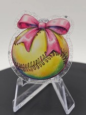 Acrylic Glitter Flatback- Softball Bowtie