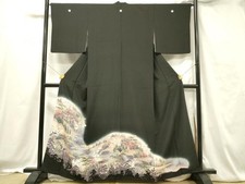 Heiwaya Kimono Luxurious black tomesode landscape pattern pure silk masterpiece
