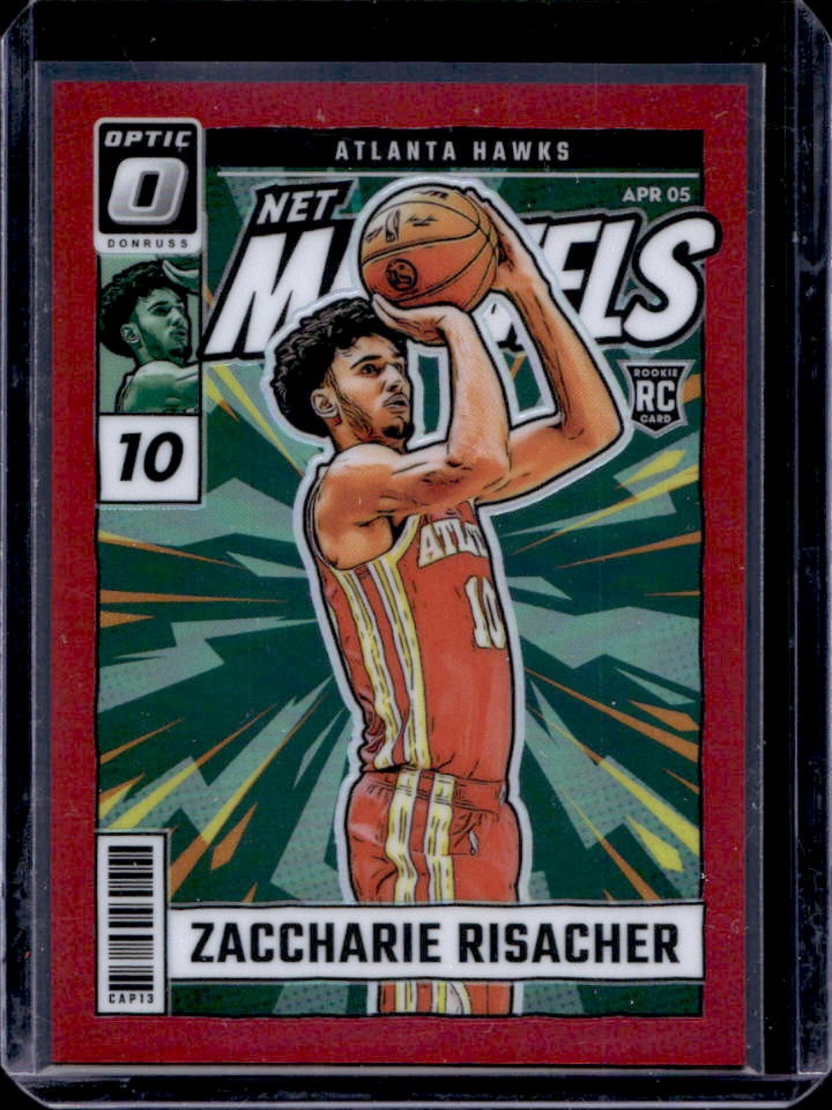 2024-25 Donruss Optic Zaccharie Risacher Net Marvels RC Red #28/99 Hawks