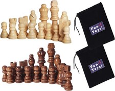 NEW - Fun+1 Toys! Classic Staunton Wooden Chess Pieces Set of 32 Brown Ivory