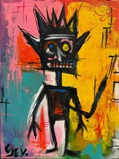 Original 11 x 14 crown figure artwork with vivid colors and raw expressive style
