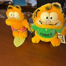 Garfield Plush Vintage Dakin Wave Rider 8"  Golfer 9.5" With Tags Lot of 2 