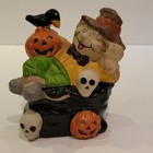 Vintage Ceramic Halloween Scarecrow Crow Pumpkin Skull Tealight Holder