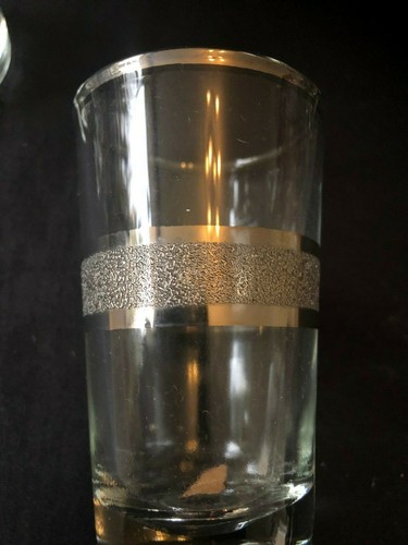 Beverage Glasses 5 Total Retro Silver Rim and Imprint Vintage Used - Picture 7 of 7