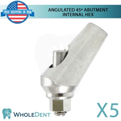 5x Dental Titanium Angulated 45º Prosthetic Int Hex Connection 2.42mm